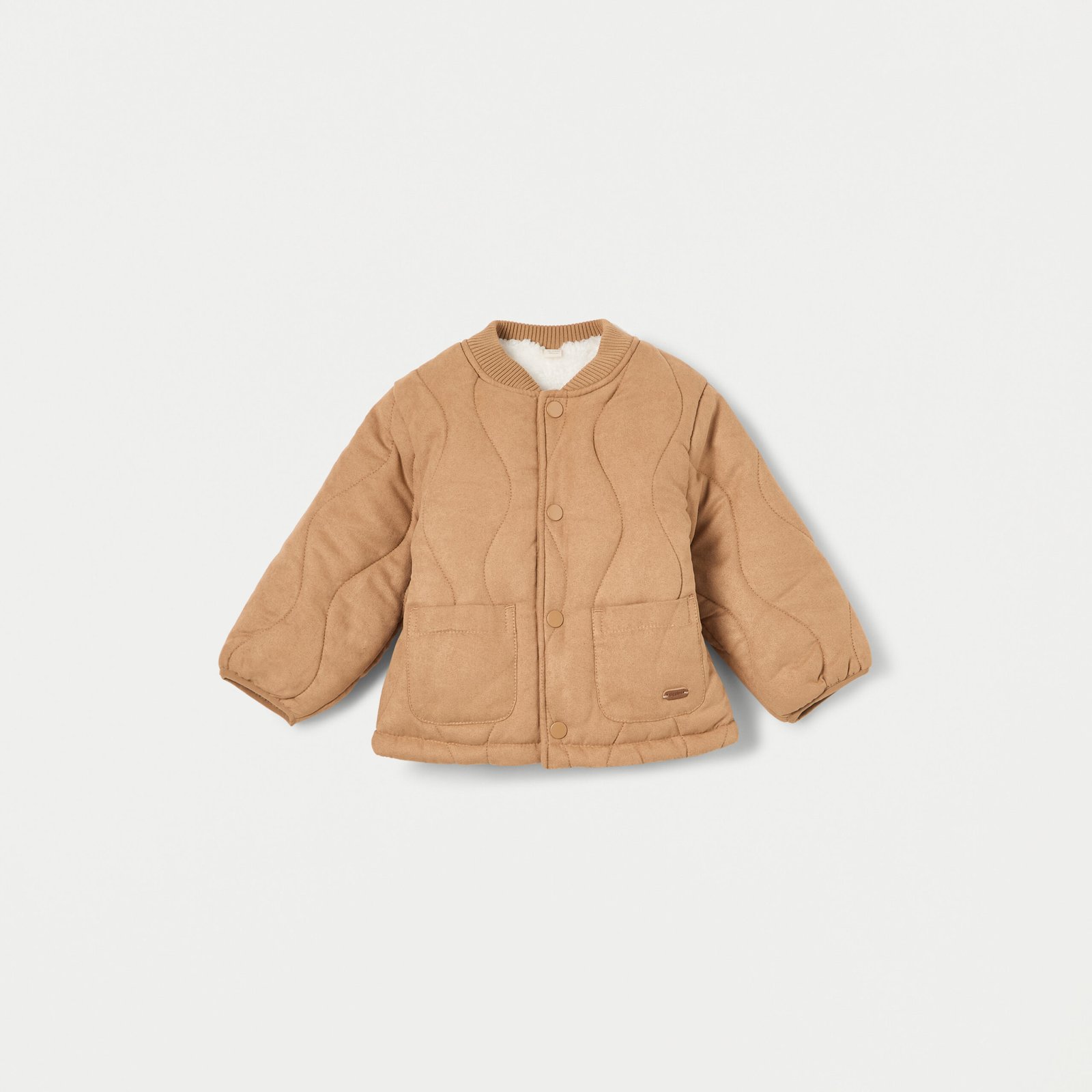 Quilted Jacket with Snap Button Closure and Long Sleeves