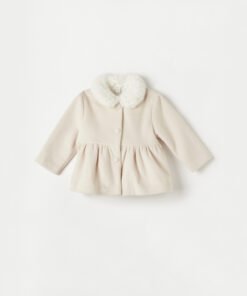 Textured Faux Fur Jacket with Button Closure and Bow Detail