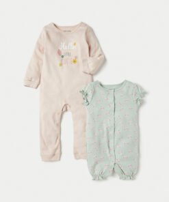 Floral Print Sleepsuit and Romper Set