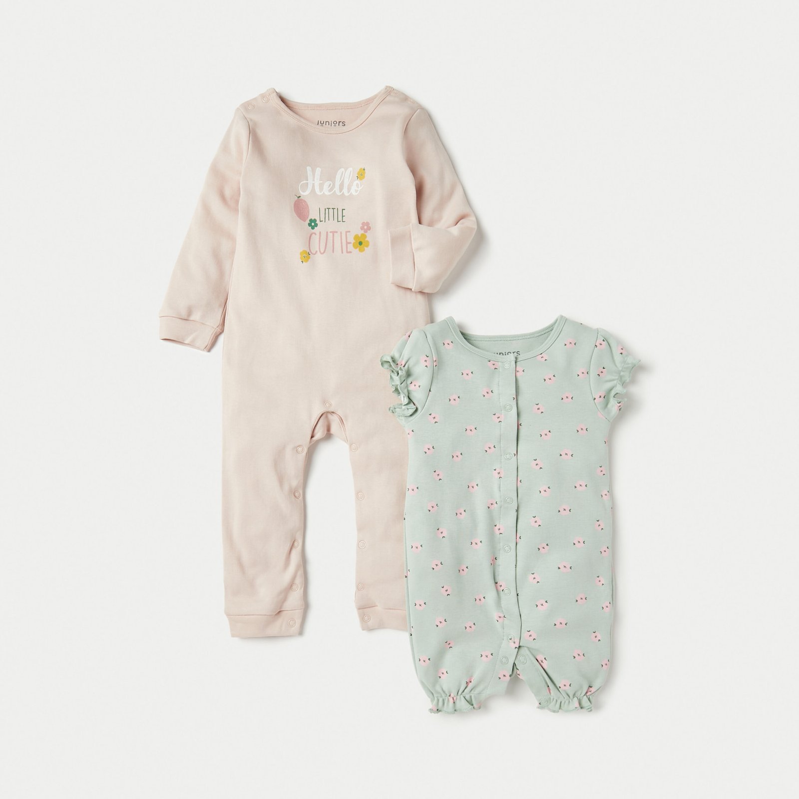 Floral Print Sleepsuit and Romper Set