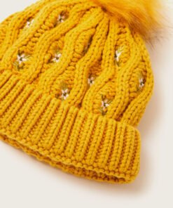 Alternative view of Floral Embroidered Bonnet with Pom-Pom Detail