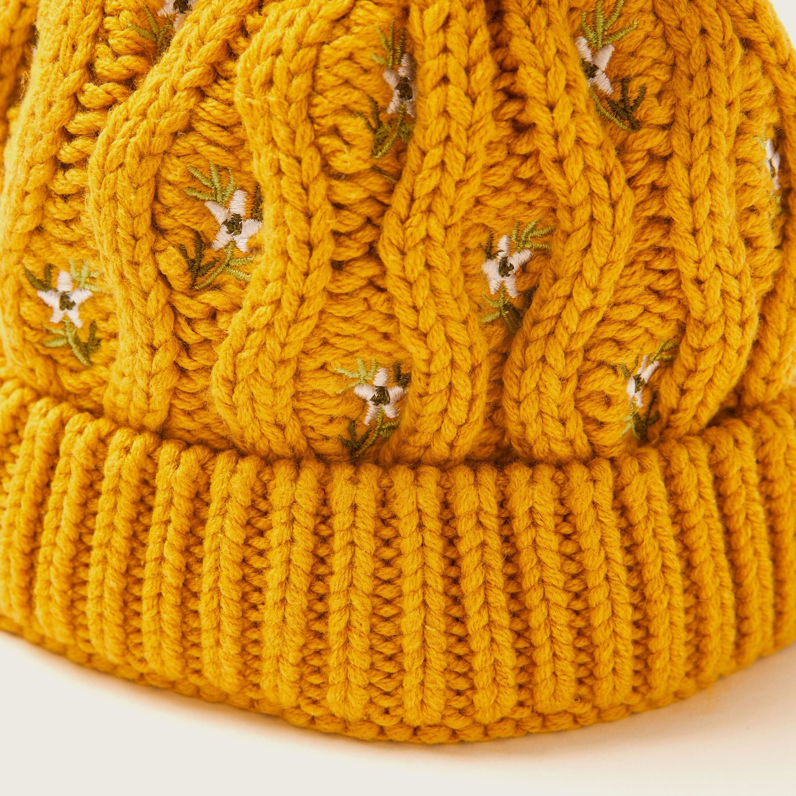 Floral Embroidered Bonnet with Pom-Pom Detail - Image 4