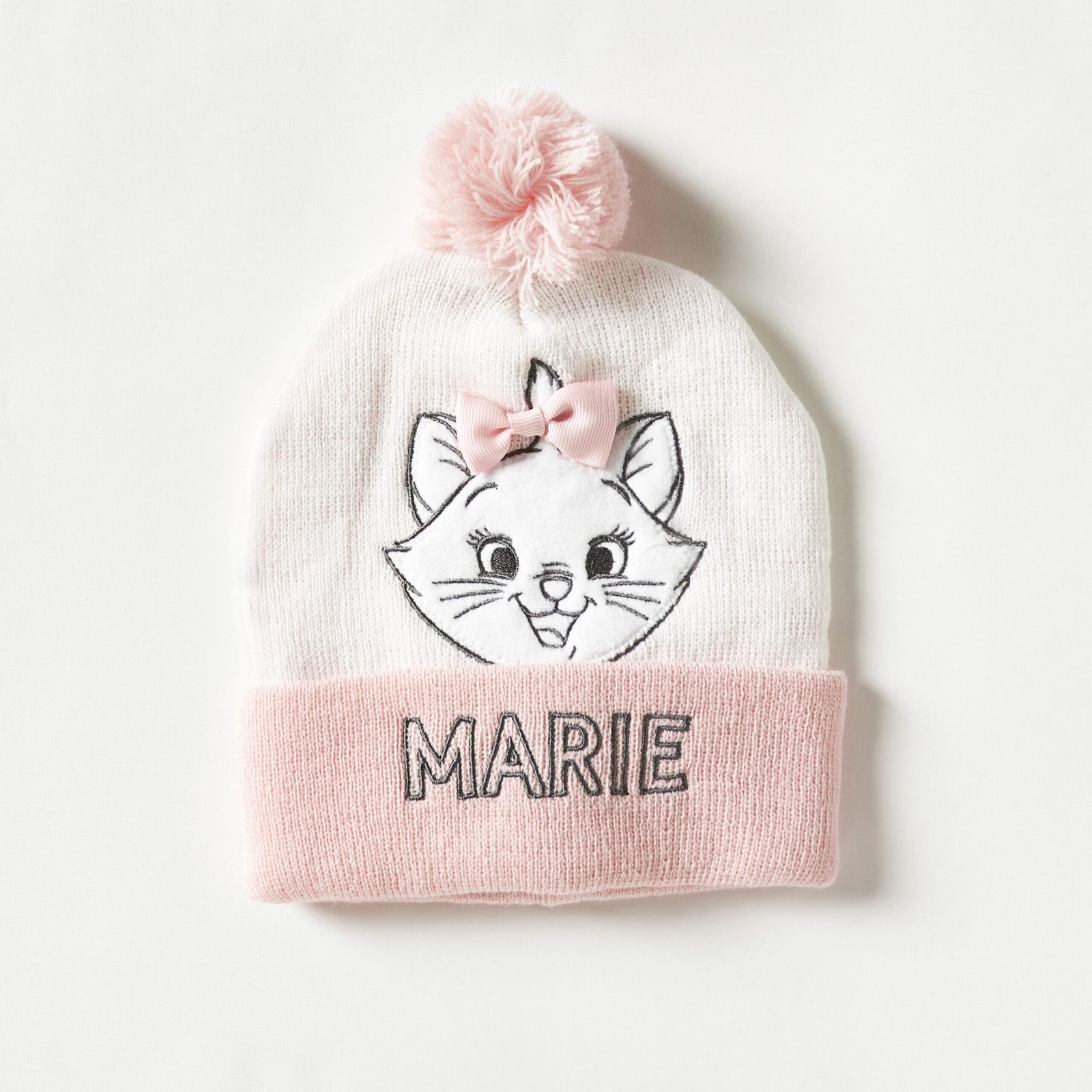 Marie Embroidered Beanie with Pom Pom Accent