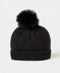 Textured Beanie with Pom-Pom Accent