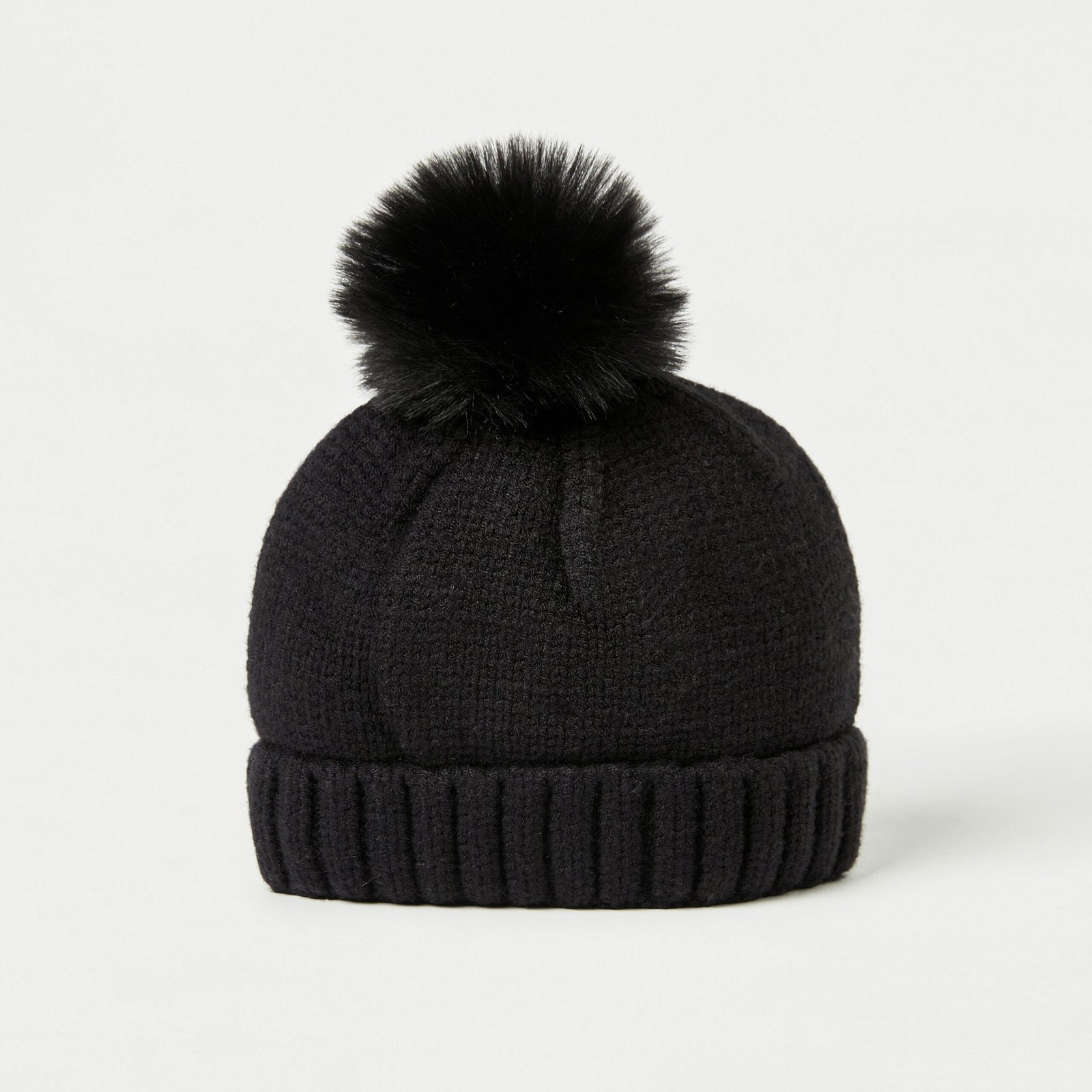 Textured Beanie with Pom-Pom Accent