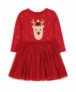 Reindeer Frock with Crew Neck and Long Sleeves