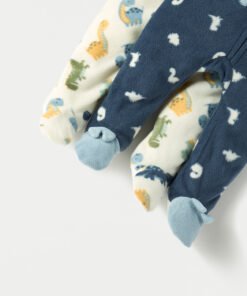 Alternative view of Dino Print Fleece Closed Feet Sleepsuit with Zip Closure - Set of 2