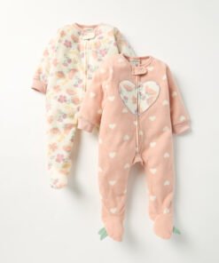 Printed Fleece Closed Feet Sleepsuit with Zip Closure - Set of 2