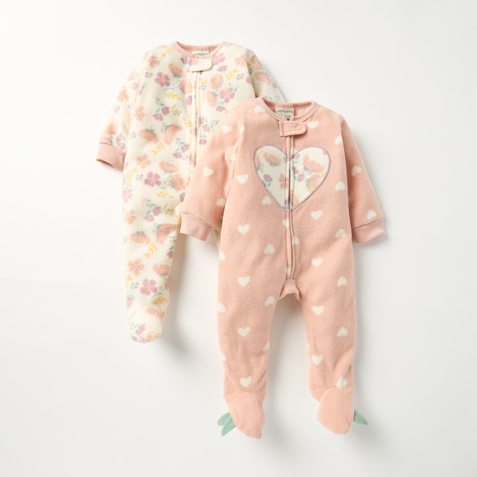 Printed Fleece Closed Feet Sleepsuit with Zip Closure - Set of 2
