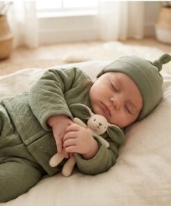 Sleepsuit with Jacket-style bodice and Bunny Plush Toy and 2-Beanie Caps