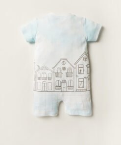 Alternative view of Bear and Bunny Print Romper with Short Sleeves and Crew Neck