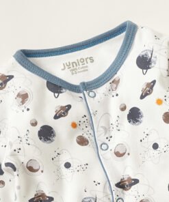 Alternative view of Space Print Closed Feet Sleepsuit with Round Neck and Long Sleeves