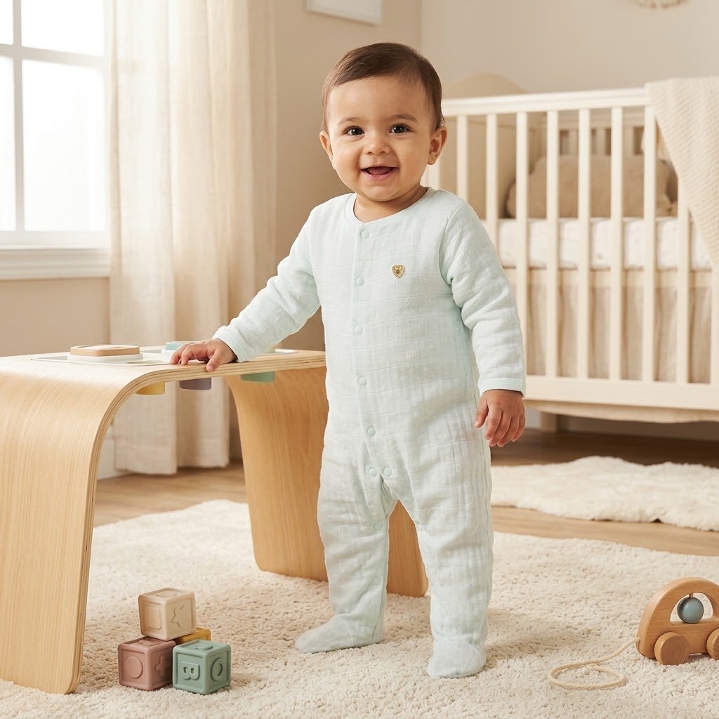 Textured Closed Feet Sleepsuit with Long Sleeves
