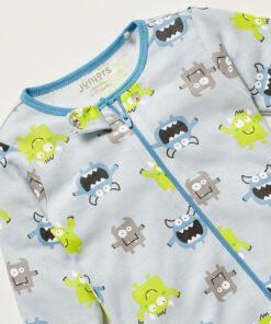 Alternative view of Monster Print Closed Feet Sleepsuit with Round Neck and Long Sleeves