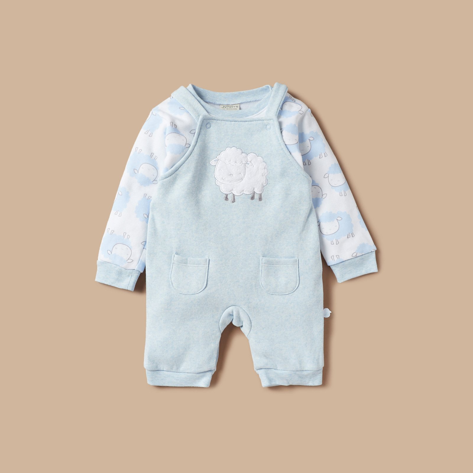 Sheep Embroidered Fleece Dungaree and T-shirt Set