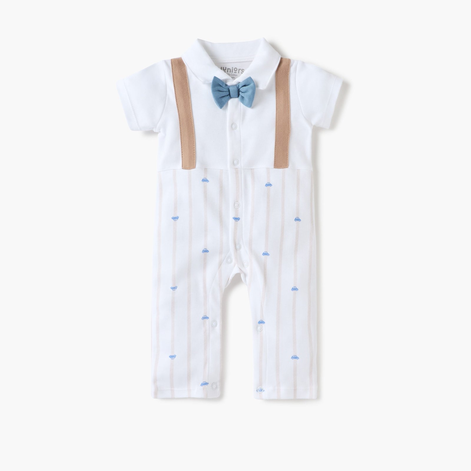 Car Print Sleepsuit with Collar and Short Sleeves