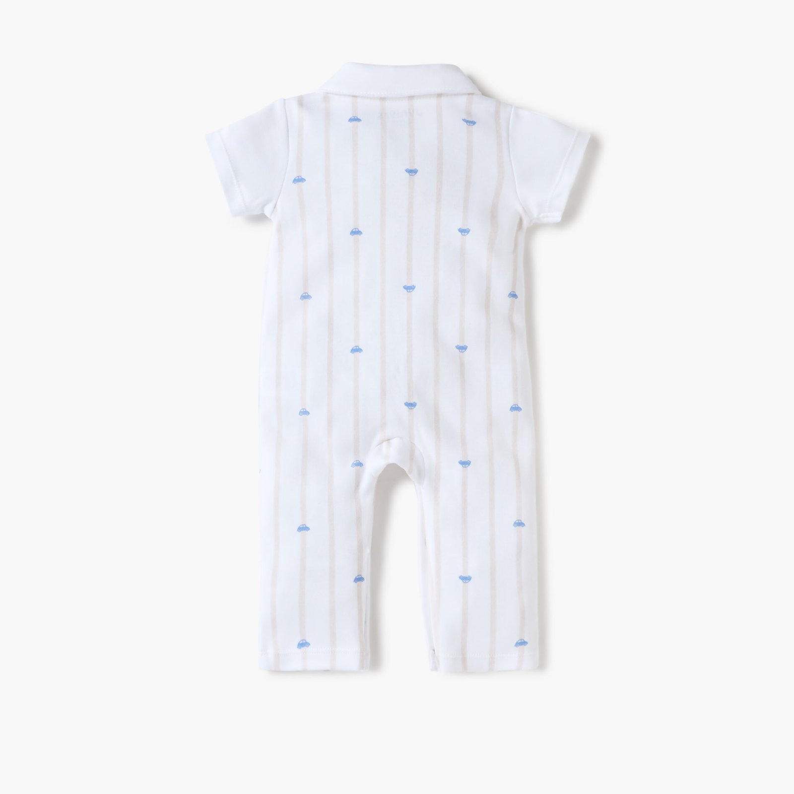 Car Print Sleepsuit with Collar and Short Sleeves - Image 2