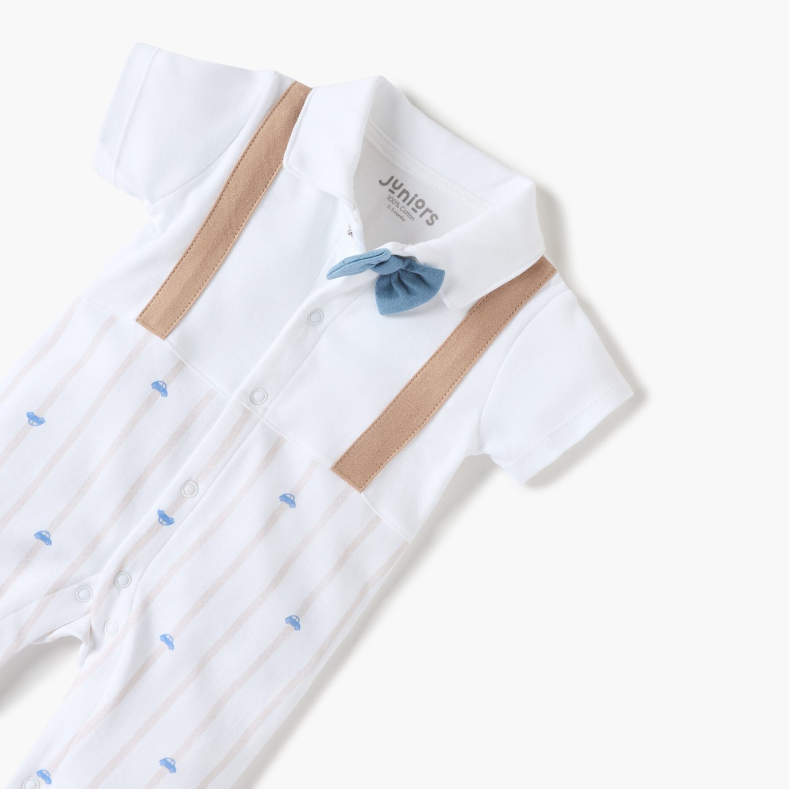 Car Print Sleepsuit with Collar and Short Sleeves - Image 3