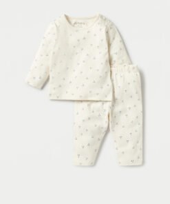 Dots Print Crewneck T-shirt with Long Sleeves and Pyjama Set