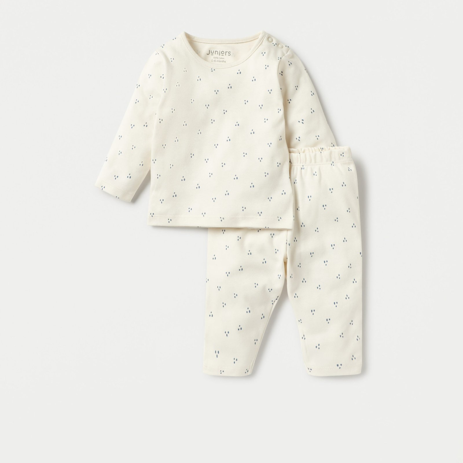 Dots Print Crewneck T-shirt with Long Sleeves and Pyjama Set