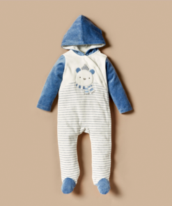 Embroidered Winter Sleepsuit with Hood and Long Sleeves