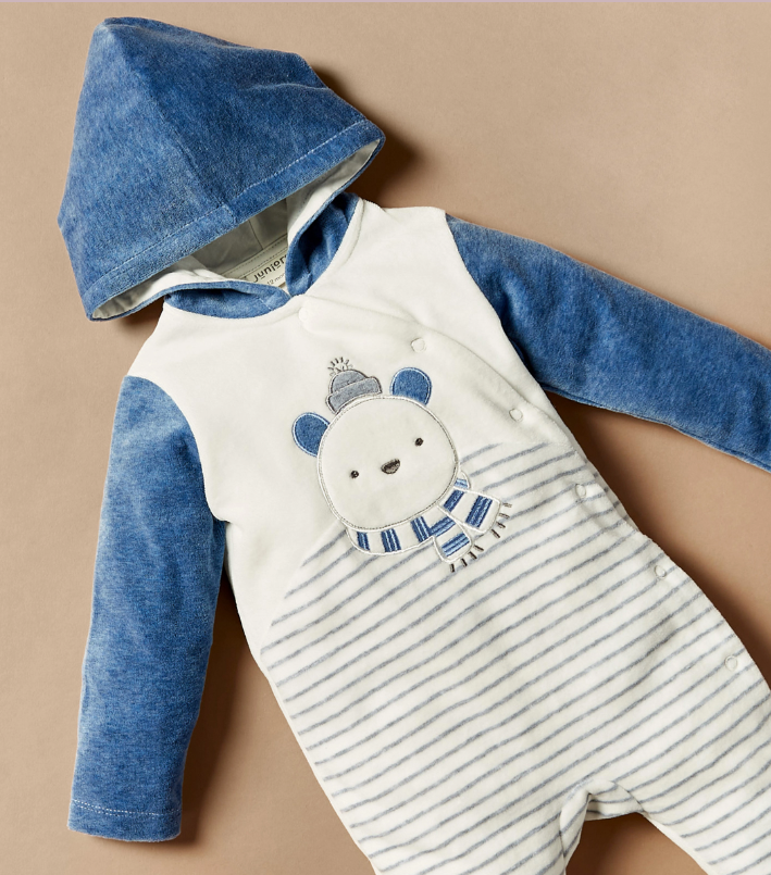 Embroidered Winter Sleepsuit with Hood and Long Sleeves - Image 2