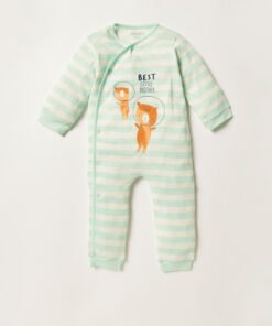 Closed Feet Sleepsuit with Long Sleeves and Embroidered Detail