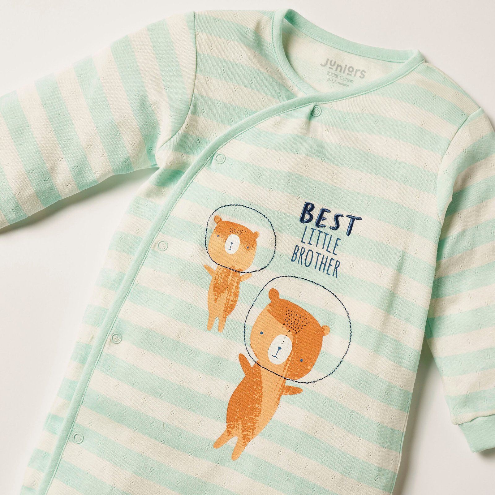 Closed Feet Sleepsuit with Long Sleeves and Embroidered Detail - Image 2