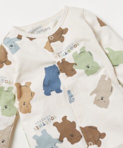 Alternative view of All-Over Bear Print Sleepsuit with Long Sleeves and Snap Button Closure