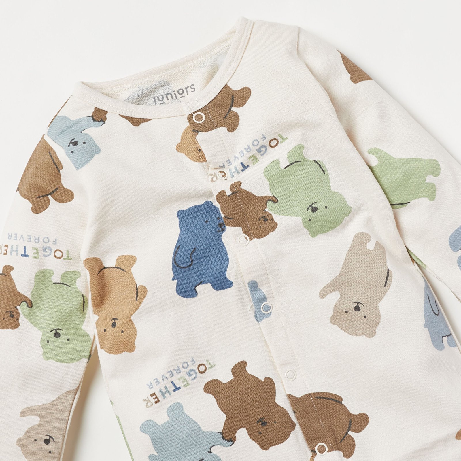 All-Over Bear Print Sleepsuit with Long Sleeves and Snap Button Closure - Image 2