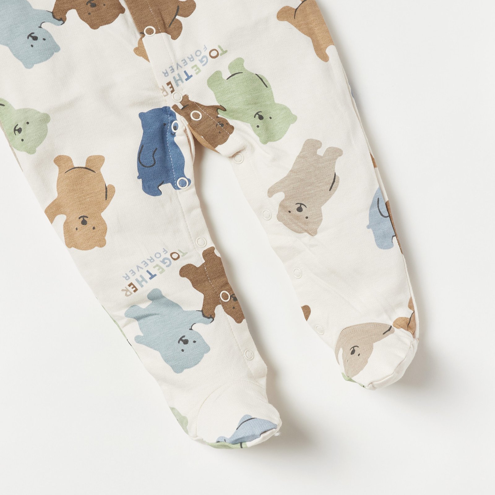 All-Over Bear Print Sleepsuit with Long Sleeves and Snap Button Closure - Image 3