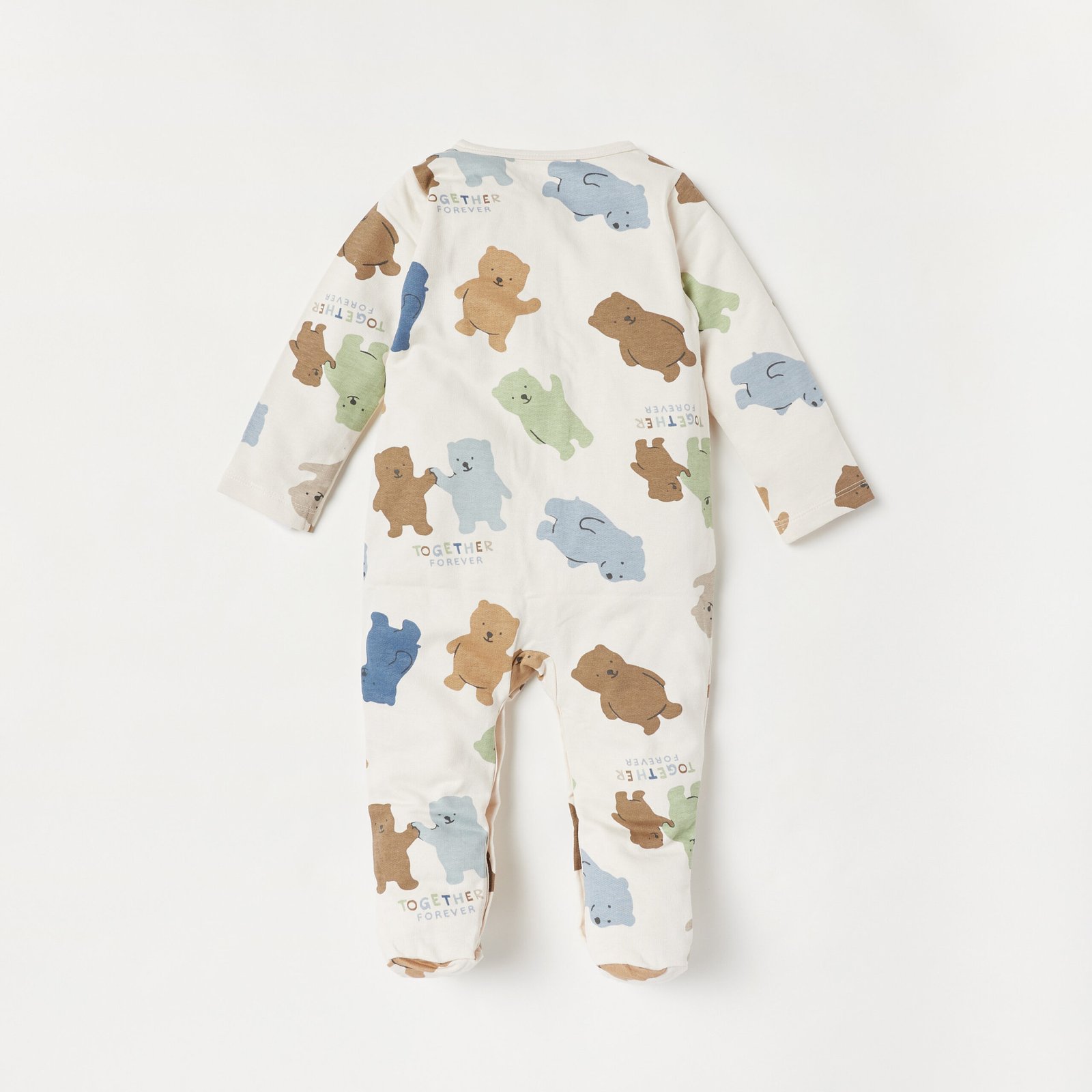 All-Over Bear Print Sleepsuit with Long Sleeves and Snap Button Closure - Image 4