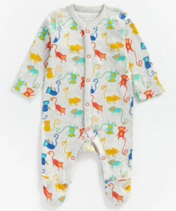 Alternative view of All-Over Monkey Print Closed Feet Sleepsuit with Snap Button Closure