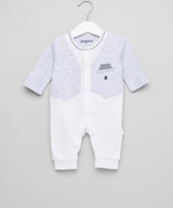 Mock Jacket Detail Textured Open Feet Sleepsuit