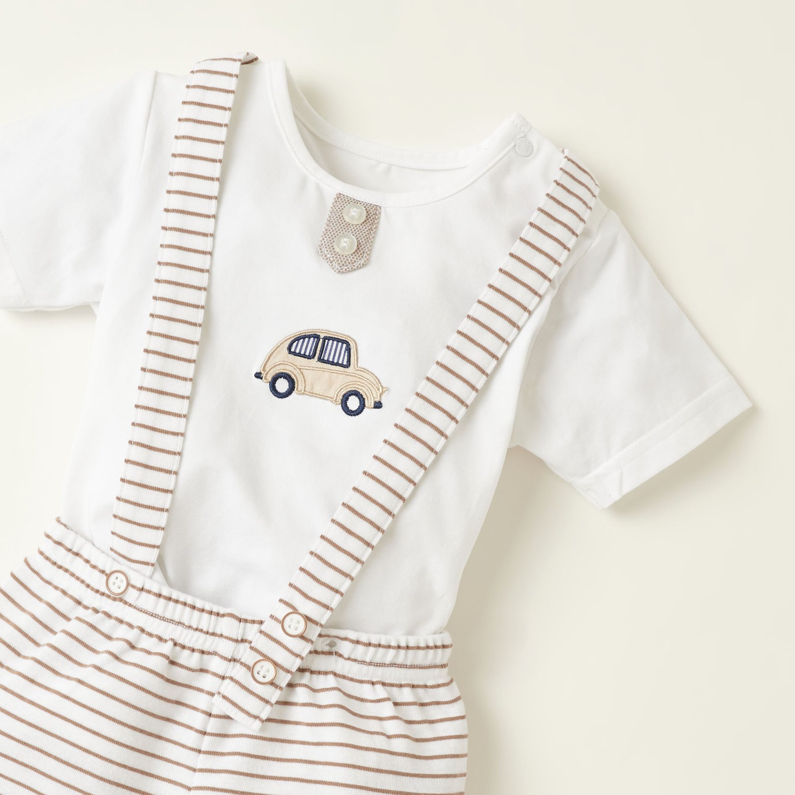 Embroidered T-shirt and Striped Dungaree Set - Image 4