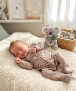 All-Over Koala Print Closed Feet Sleepsuit with Long Sleeves