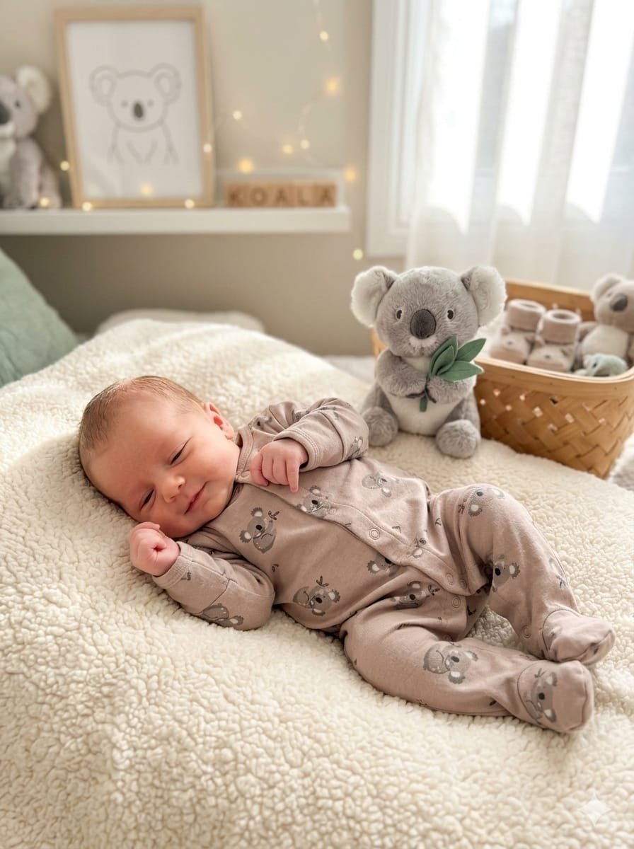 All-Over Koala Print Closed Feet Sleepsuit with Long Sleeves