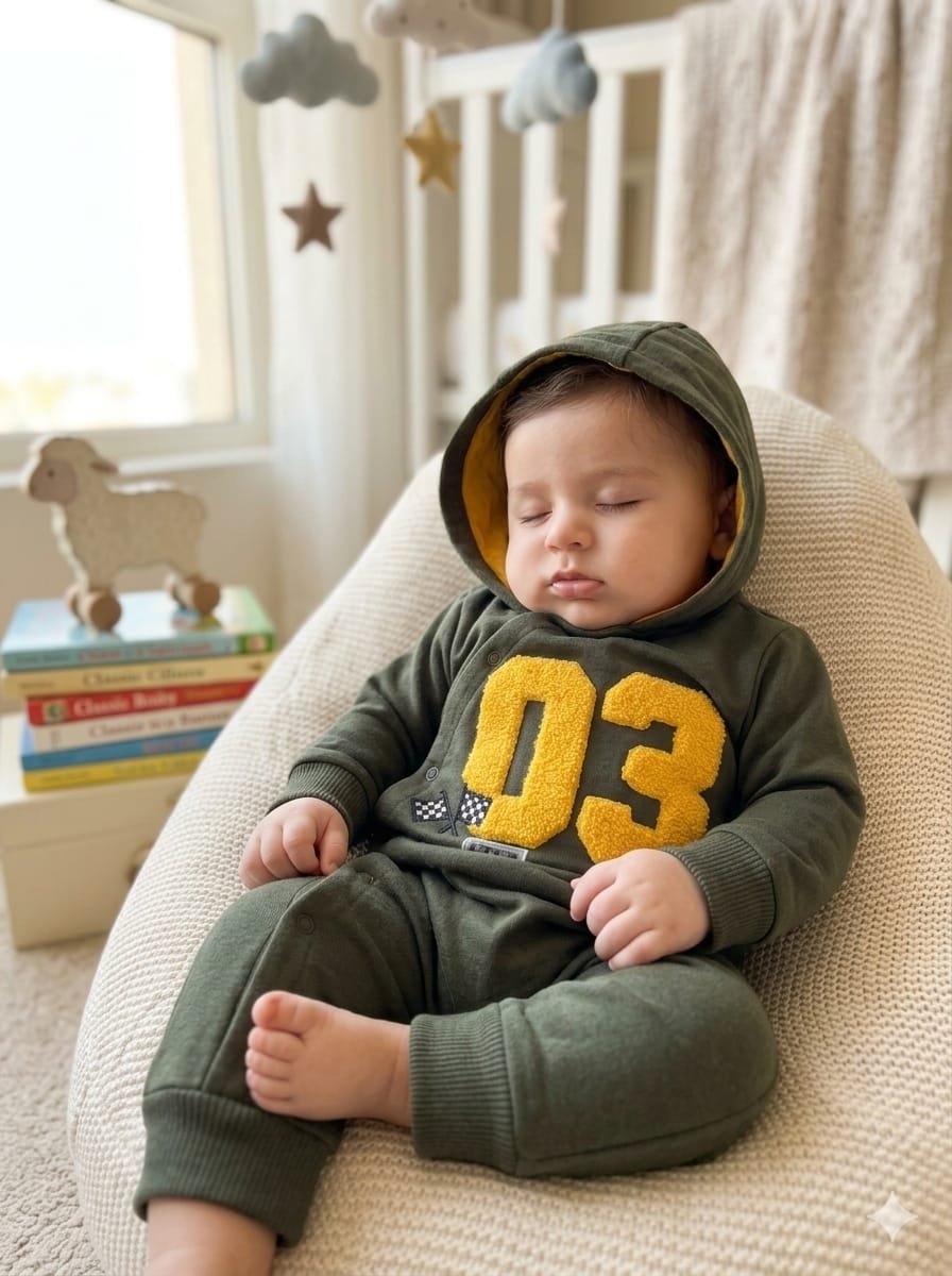 Winter Sleepsuit with Hood and Long Sleeves