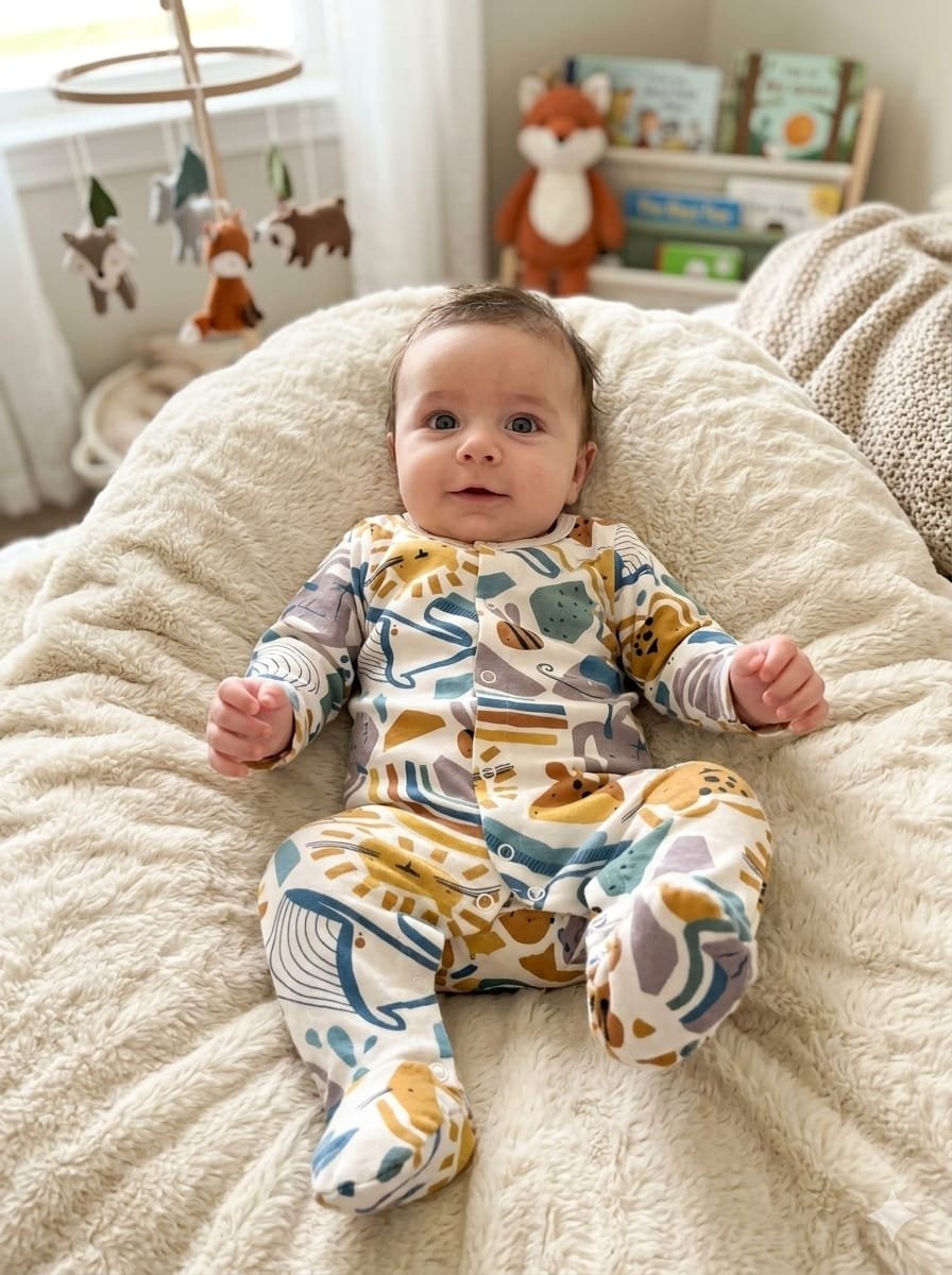 Printed Closed Feet Sleepsuit with Snap Button Closure