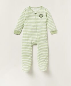 Striped Closed Feet Sleepsuit with Long Sleeves and Zip Closure