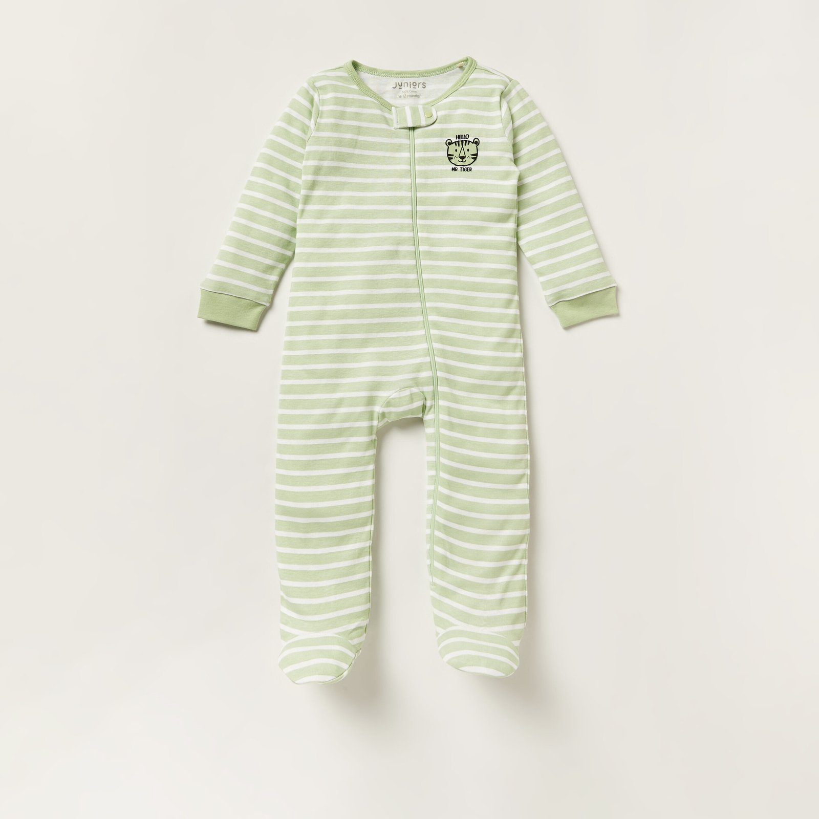 Striped Closed Feet Sleepsuit with Long Sleeves and Zip Closure