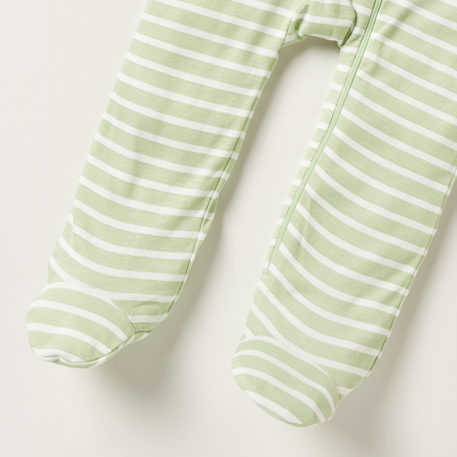 Striped Closed Feet Sleepsuit with Long Sleeves and Zip Closure - Image 3