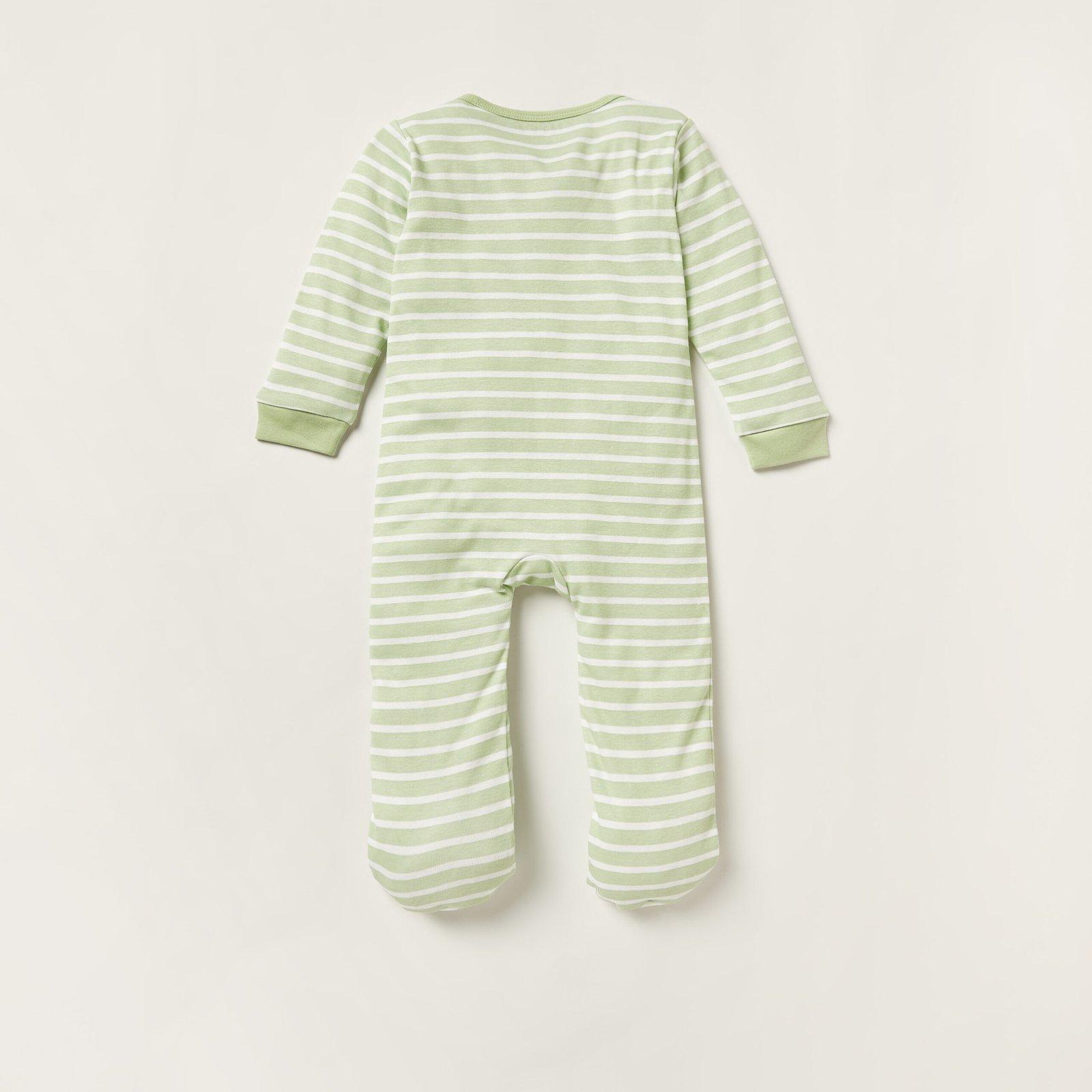 Striped Closed Feet Sleepsuit with Long Sleeves and Zip Closure - Image 4