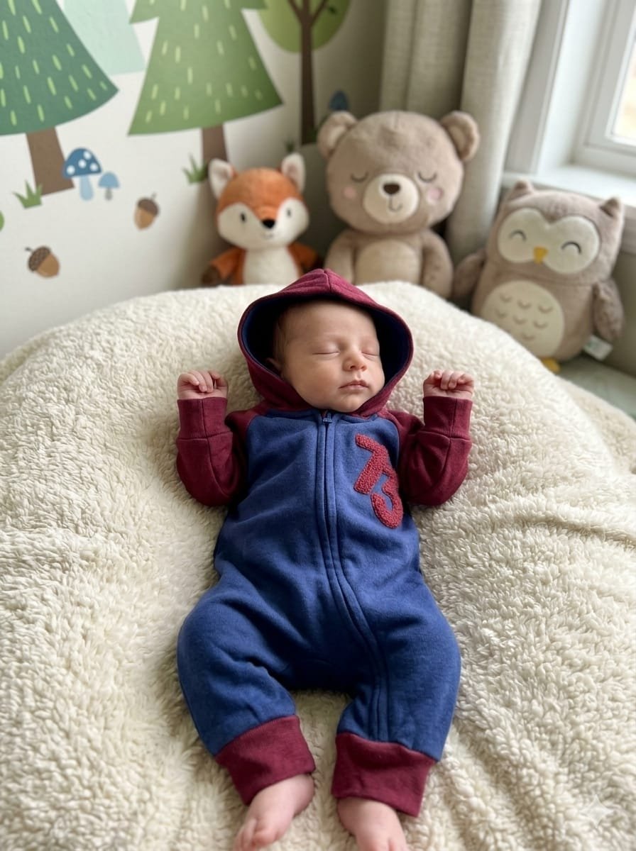 Winter Long Sleeves Sleepsuit with Hood and Zip Closure