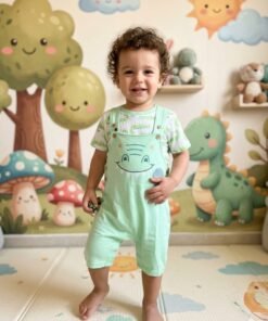 Green Printed T-shirt and Dungaree Set