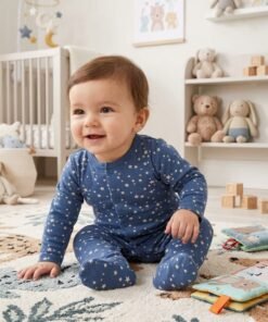 Alternative view of All-Over Stars Printed Closed Feet Sleepsuit with Long Sleeves