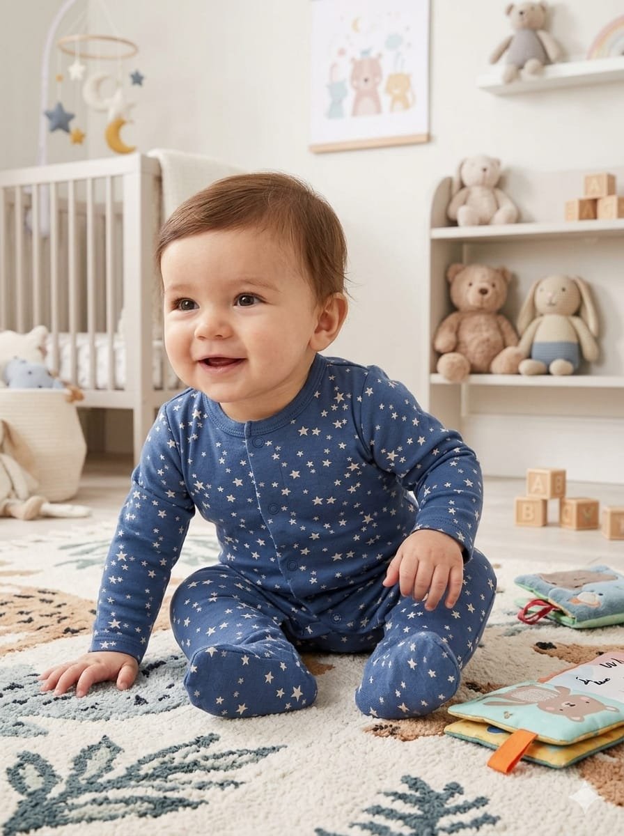 All-Over Stars Printed Closed Feet Sleepsuit with Long Sleeves - Image 2
