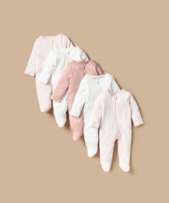 Solid Closed Feet Sleepsuit with Zip Closure - Set of 5