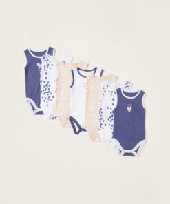 Printed Sleeveless Bodysuit with Round Neck - Pack of 7