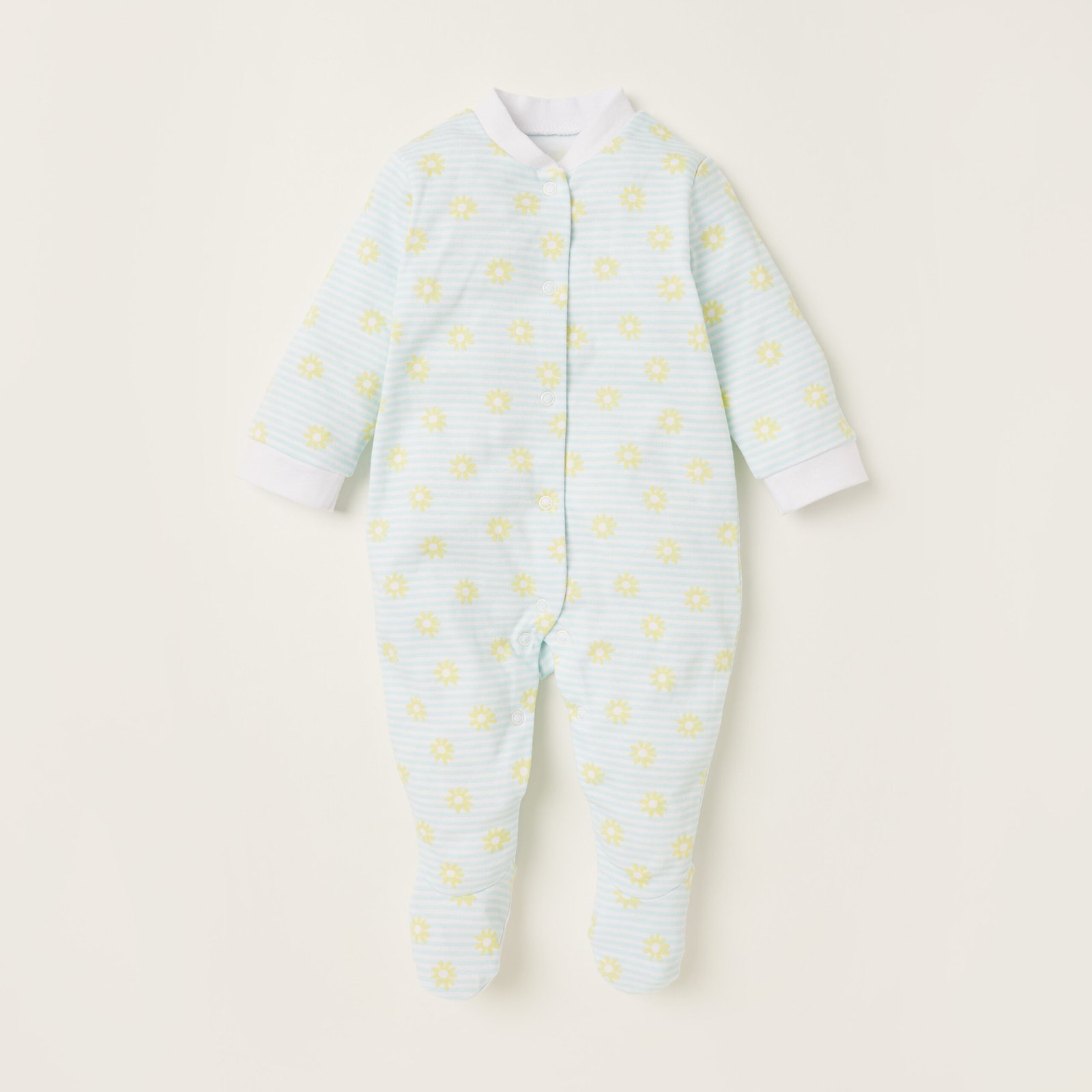 Printed Closed Feet Sleepsuit with Long Sleeves - Set of 3 - Image 2
